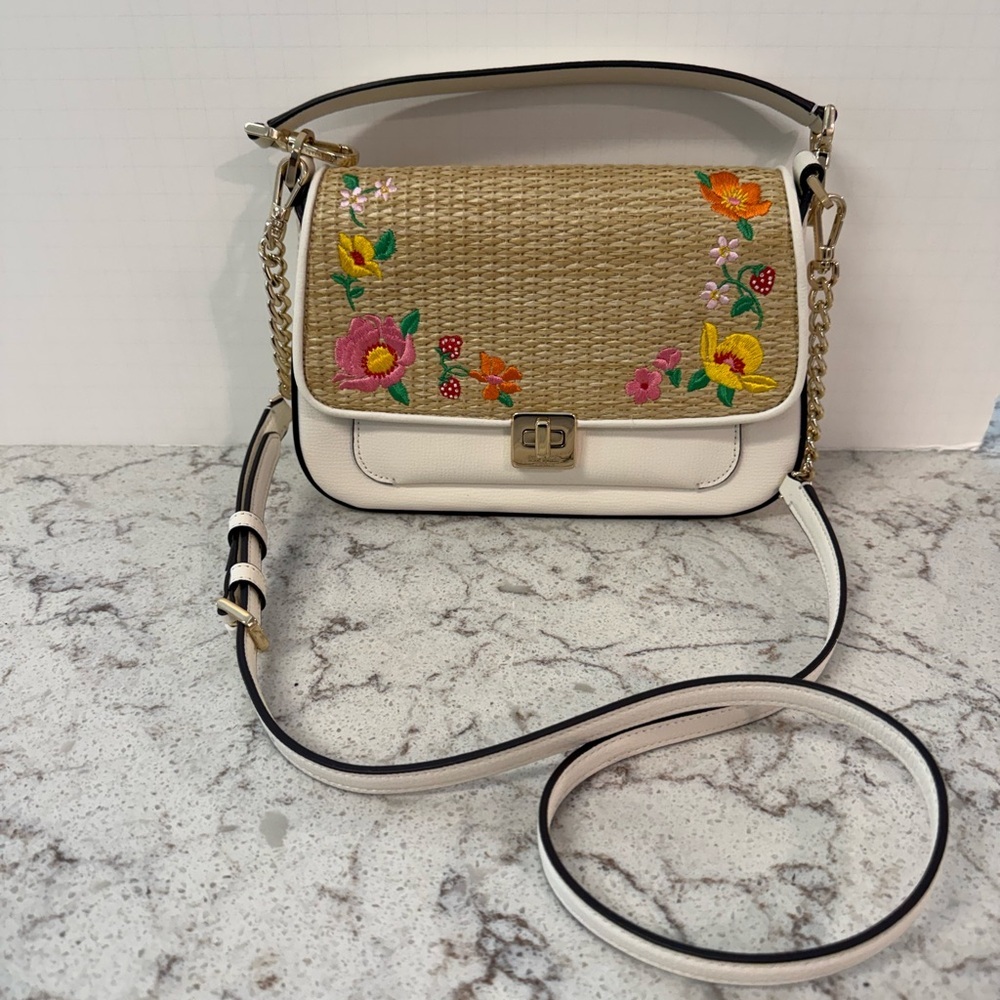 Kate spade Floral Embroidered Straw and White Crossbody - Picture 2 of 5